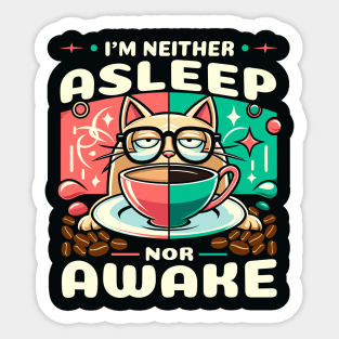 "Cat Napping in Coffee Cup" - Humorous Tee for Cat and Coffee Lovers Sticker